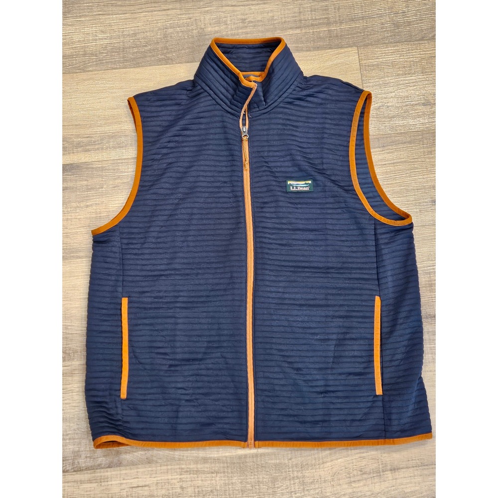 L.L.Bean Airlight Knit Vest Men's L Navy Orange Full Zip Slightly Fitted